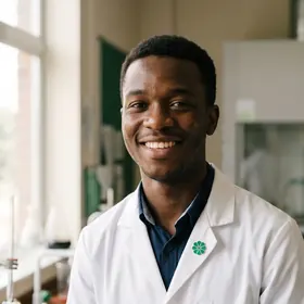 A teacher in a science lab, an Elevate Grade pin on his lab coat